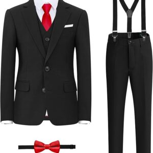 Boys' Suit Slim Fit Formal Suits, with Suspenders, Adjustable Waist
