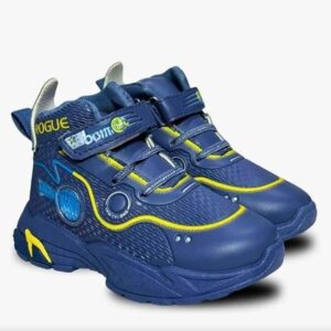 Kids Sneakers, Blue and Yellow, High-Top Athletic Shoes with Hook and Loop Closure