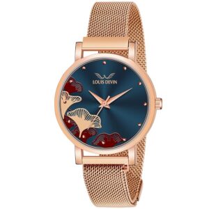 OUIS DEVIN Rose Gold Plated Mesh Chain Analog Wrist Watch for Women