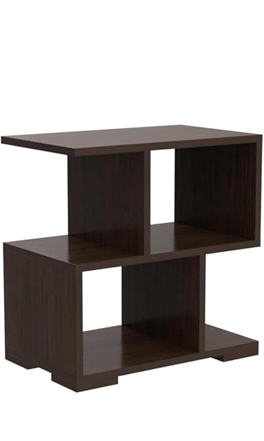 nest nature haven engineered wood contemporary bedside end table with three open shelves for book storage and a small nightstand organiser corner stand for office, bedroom, living room home decor