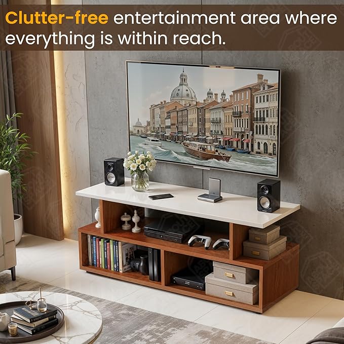 about space tv stand engineered wood tv showcase with foot pad entertainment console shelf storage for set top box, decor, books for living room tv unit oak red(l 101 x b 40.5 x h 41 cm)