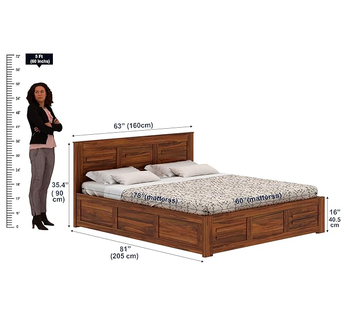 aman traders sheesham wood swiss queen size bed with box storage | wooden double bed cot palang furniture for bedroom living room home hotel (natural finish)