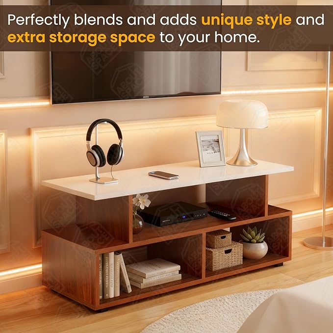 about space tv stand engineered wood tv showcase with foot pad entertainment console shelf storage for set top box, decor, books for living room tv unit oak red(l 101 x b 40.5 x h 41 cm)