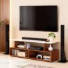 about space tv stand engineered wood tv showcase with foot pad entertainment console shelf storage for set top box, decor, books for living room tv unit oak red(l 101 x b 40.5 x h 41 cm)