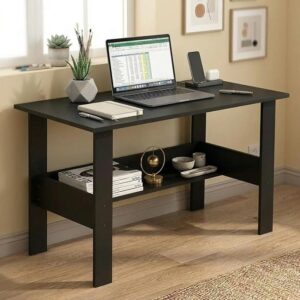 callas engineered wood computer desk with shelf – modern laptop study table for home office, workstation & writing desk for students and professionals (st 09 black)
